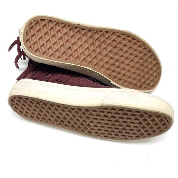 Vans Hi Moc Skateboard Shoes Burgundy High Top Fringe Suede Womens 6.5 Mens 5 - Picture 8 of 8